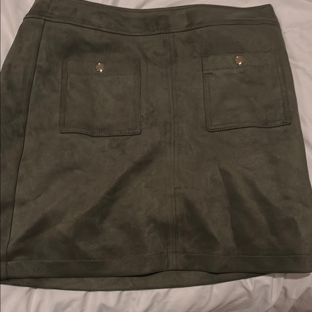 LOFT Dark Green Suede Mini Skirt
